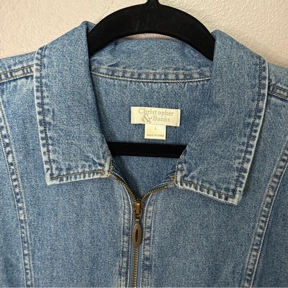 Vintage Christoper & Banks Denim Zip Up Jacket Peplum Jean Jacket Size Large - Picture 5 of 6